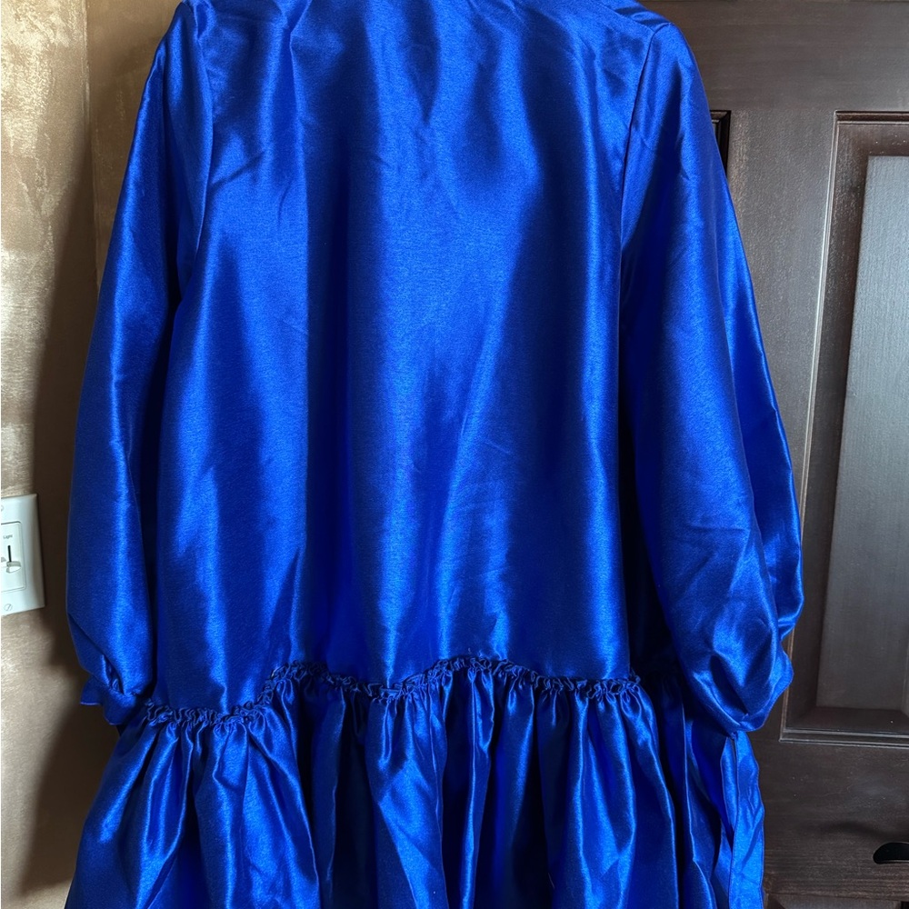 AKIRA Electric Blue Satin Bow Ruffle Mini Dress - Picture 4 of 5